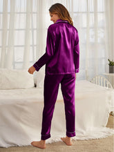 Florea Silk Pajama Set With Scrunchie - Purple